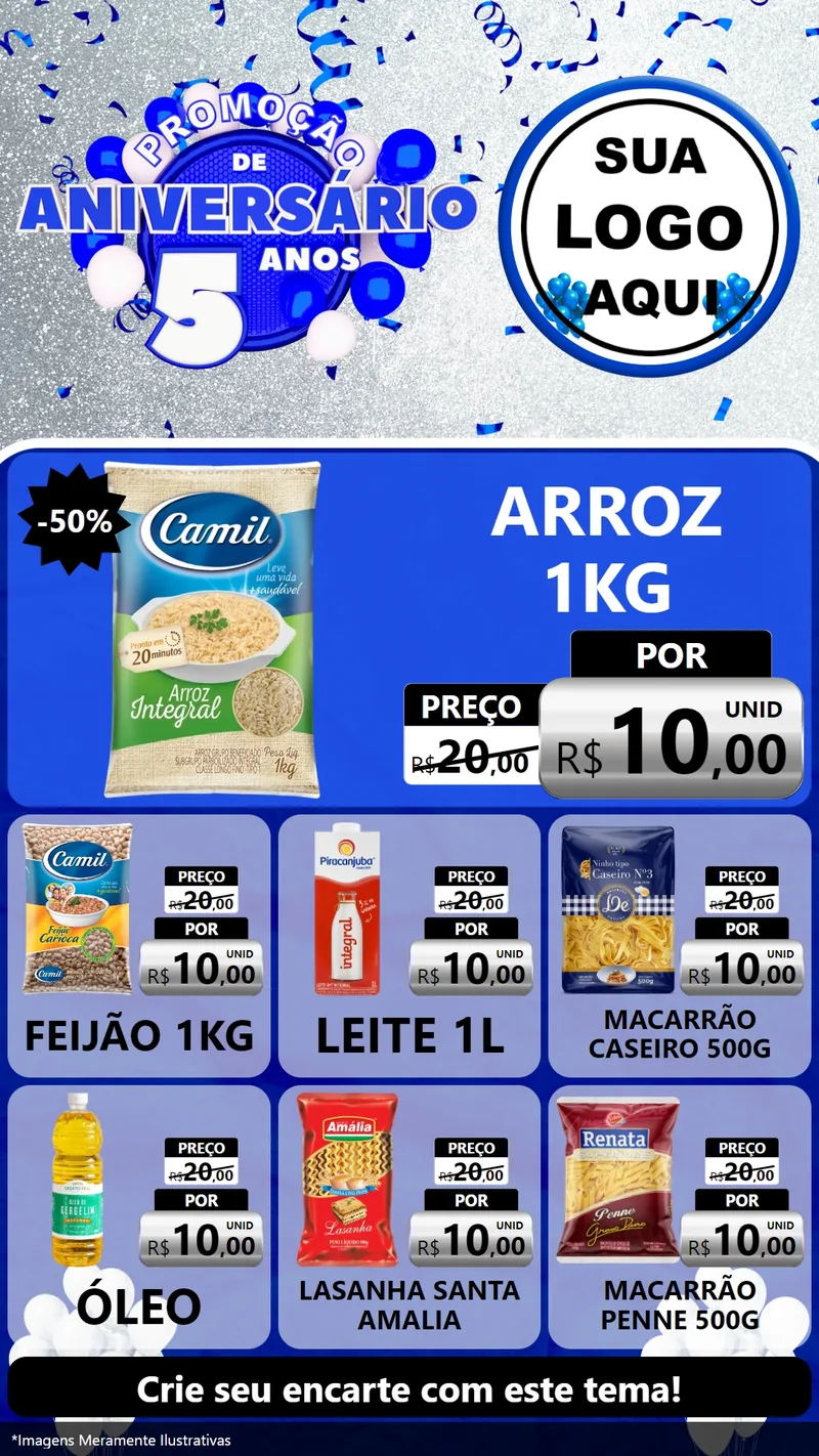 Modelo de Rede Social para Stories com o tema Promoção de Aniversário - 5 Anos para Supermercado