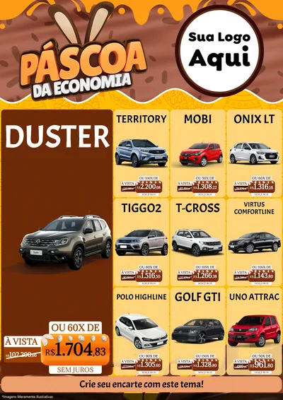 Modelo de Encarte para Encarte A4 Vertical com o tema Páscoa da Economia para Concessionaria de Carros