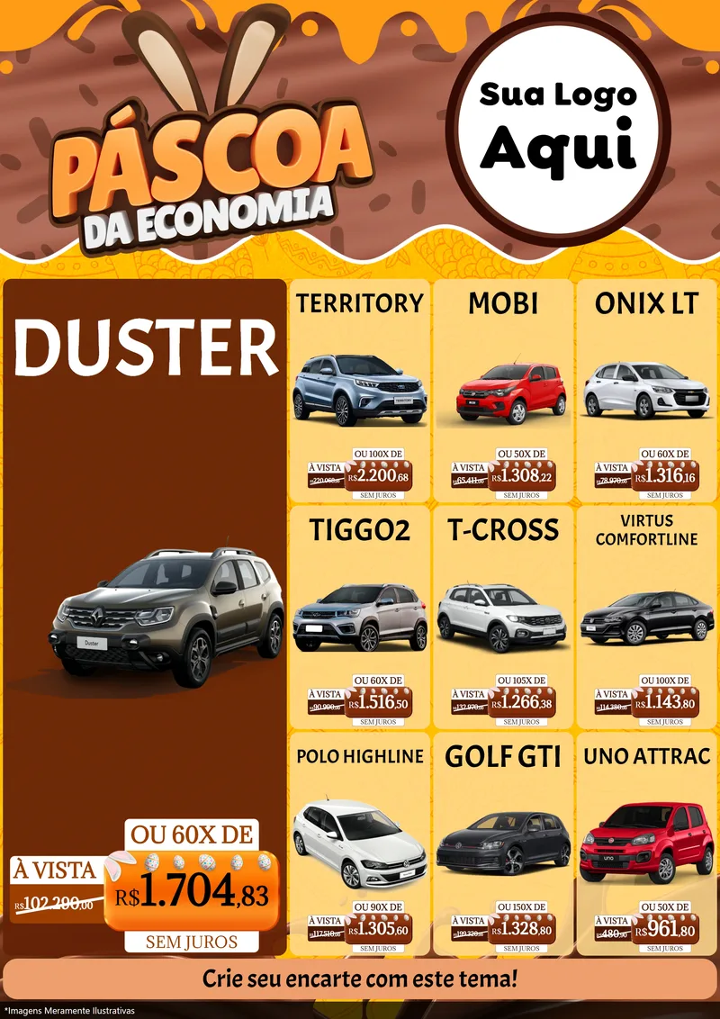 Modelo de Encarte para Encarte A4 Vertical com o tema Páscoa da Economia para Concessionaria de Carros