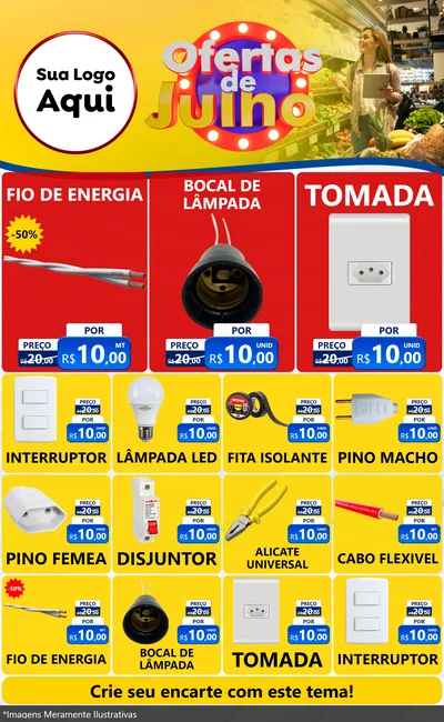 Modelo de Encarte para Encarte Grande com o tema Ofertas de Julho para Materiais Elétricos