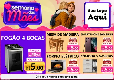 Modelo de Encarte para Encarte A4 Horizontal com o tema Semana das Mães para Móveis e Eletro
