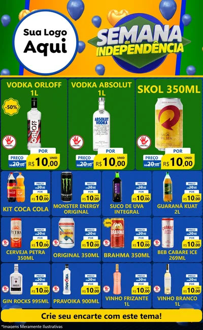 Modelo de Encarte para Encarte Grande com o tema Semana da Independência para Distribuidora de bebidas