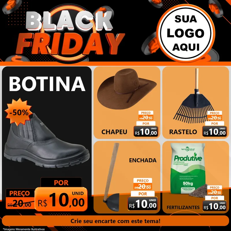 Modelo de Rede Social para Feed Facebook com o tema Black Friday para Agropecuária