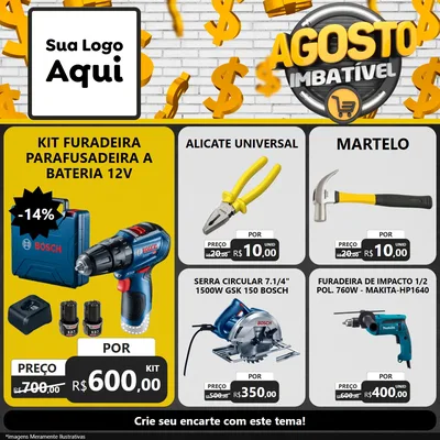 Modelo de Rede Social para Feed Facebook com o tema Agosto imbatível para Maquinas e Ferramentas