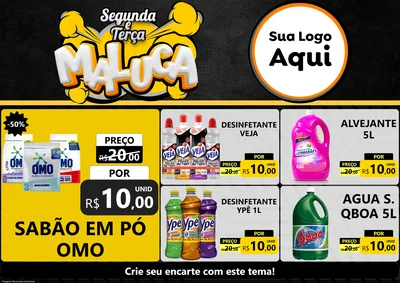 Modelo de Encarte para Encarte A4 Horizontal com o tema Segunda e Terça Maluca para Produtos de Limpeza