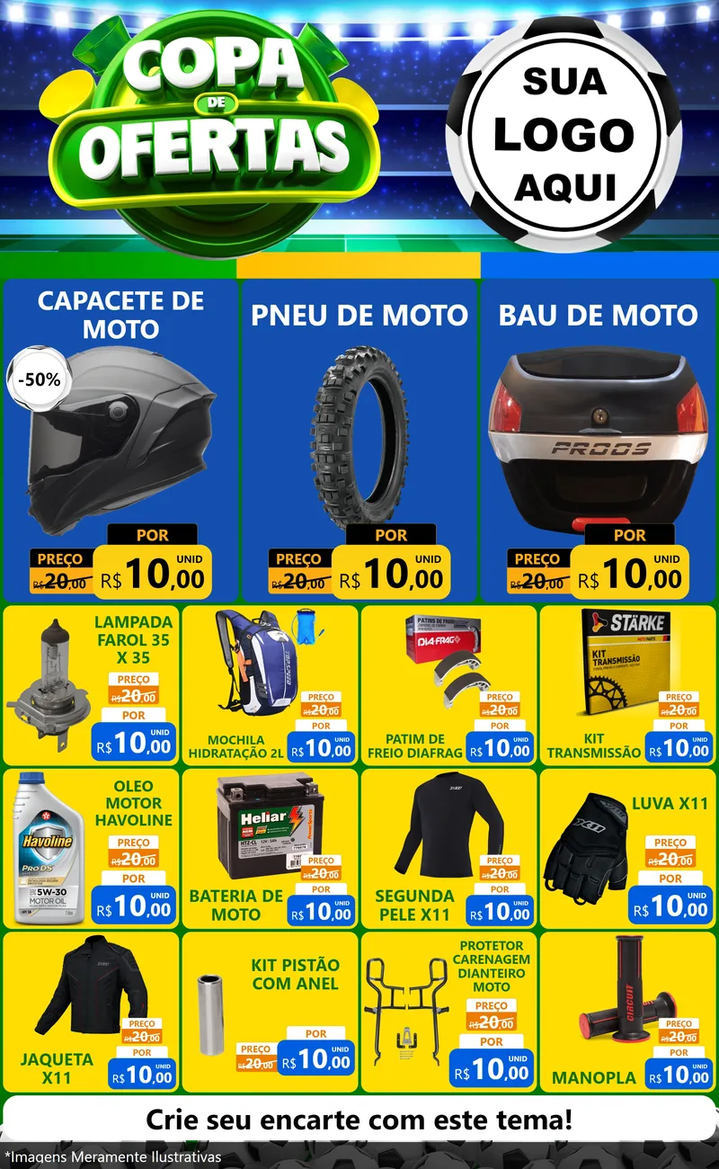 Modelo de Encarte para Encarte Grande com o tema Copa de Ofertas para Moto peças