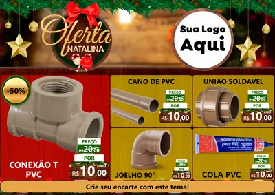 Modelo de Encarte para Encarte A4 Horizontal com o tema Ofertas Natalina para Tubos e conexões