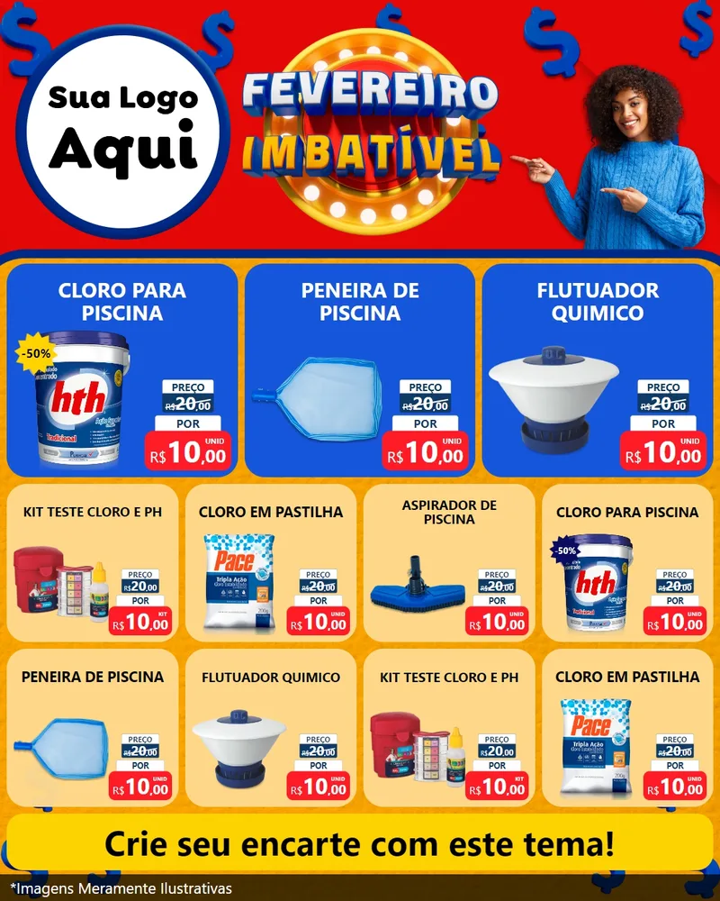 Modelo de Rede Social para Feed Instagram com o tema Fevereiro Imbatível para Produtos para Piscina