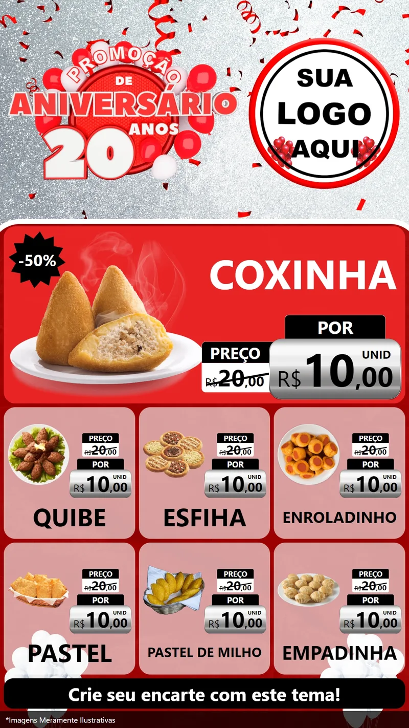 Modelo de Rede Social para Stories com o tema Promoção de Aniversário - 20 Anos para Salgadaria