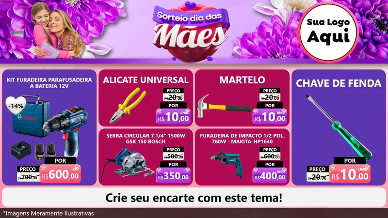 Modelo de TV para TV Horizontal com o tema Sorteio Dia das Mães para Maquinas e Ferramentas