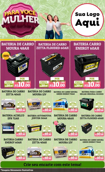 Modelo de Encarte para Encarte Grande com o tema Para Você Mulher para Baterias Elétricas