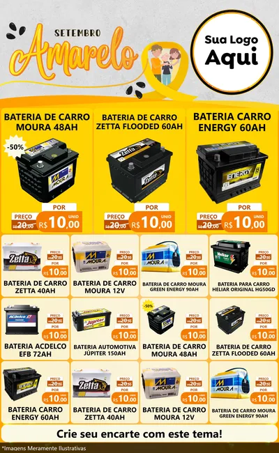 Modelo de Encarte para Encarte Grande com o tema Setembro Amarelo para Baterias Elétricas