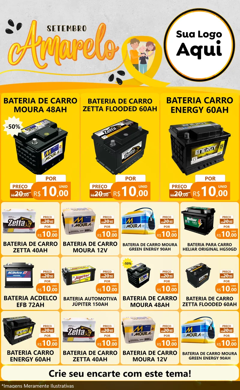Modelo de Encarte para Encarte Grande com o tema Setembro Amarelo para Baterias Elétricas