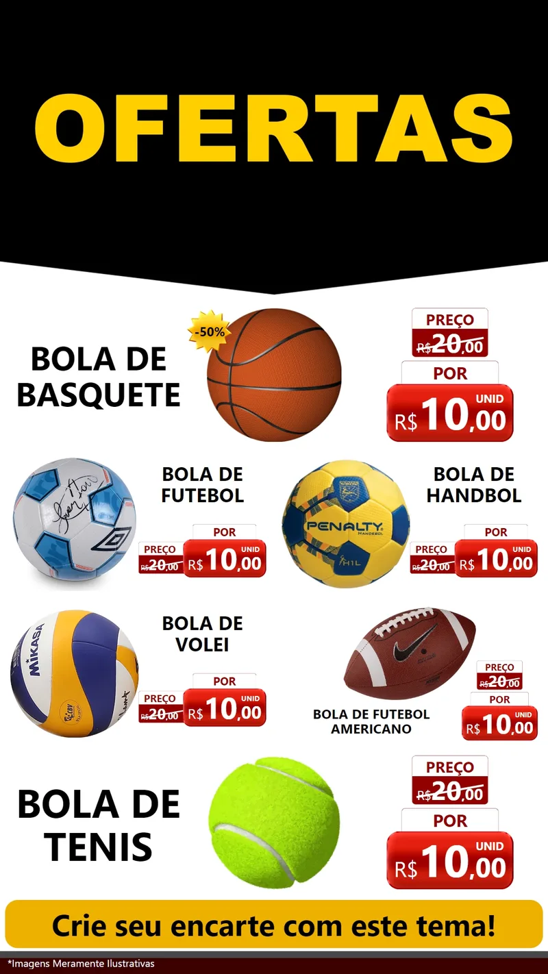 Modelo de TV para TV Vertical com o tema Ofertas Preto e Vermelho Cartaz para Artigos Esportivos