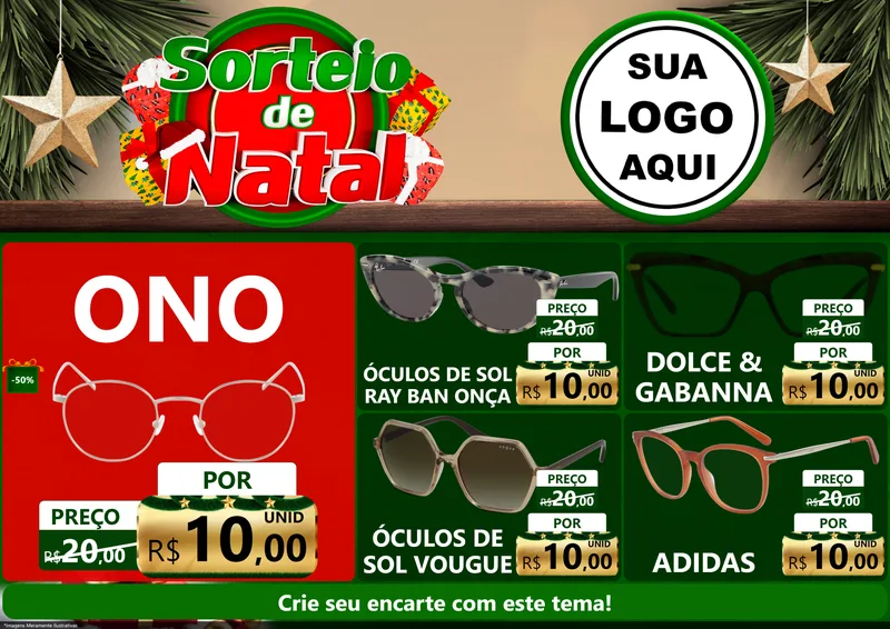 Modelo de Encarte para Encarte A4 Horizontal com o tema Sorteio de Natal para Óticas