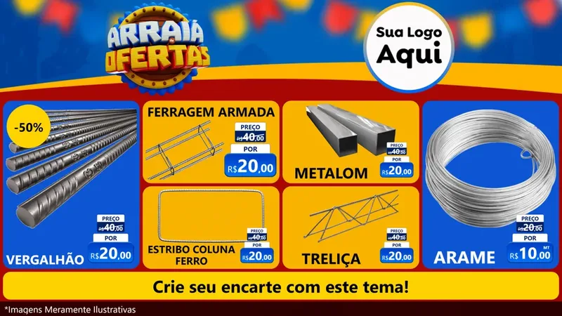 Modelo de TV para TV Horizontal com o tema Arraiá de Ofertas - Junina para Ferragens