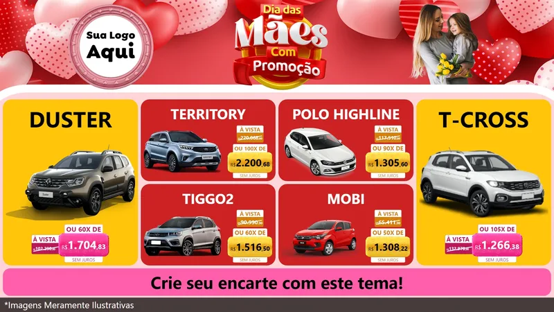 Modelo de TV para TV Horizontal com o tema Dia Das Mães Com Promoção para Concessionaria de Carros