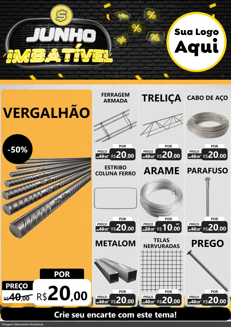 Modelo de Encarte para Encarte A4 Vertical com o tema Junho Imbatível para Ferragens