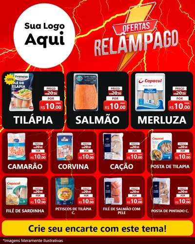 Modelo de Rede Social para Feed Instagram com o tema Ofertas Relâmpago para Peixaria
