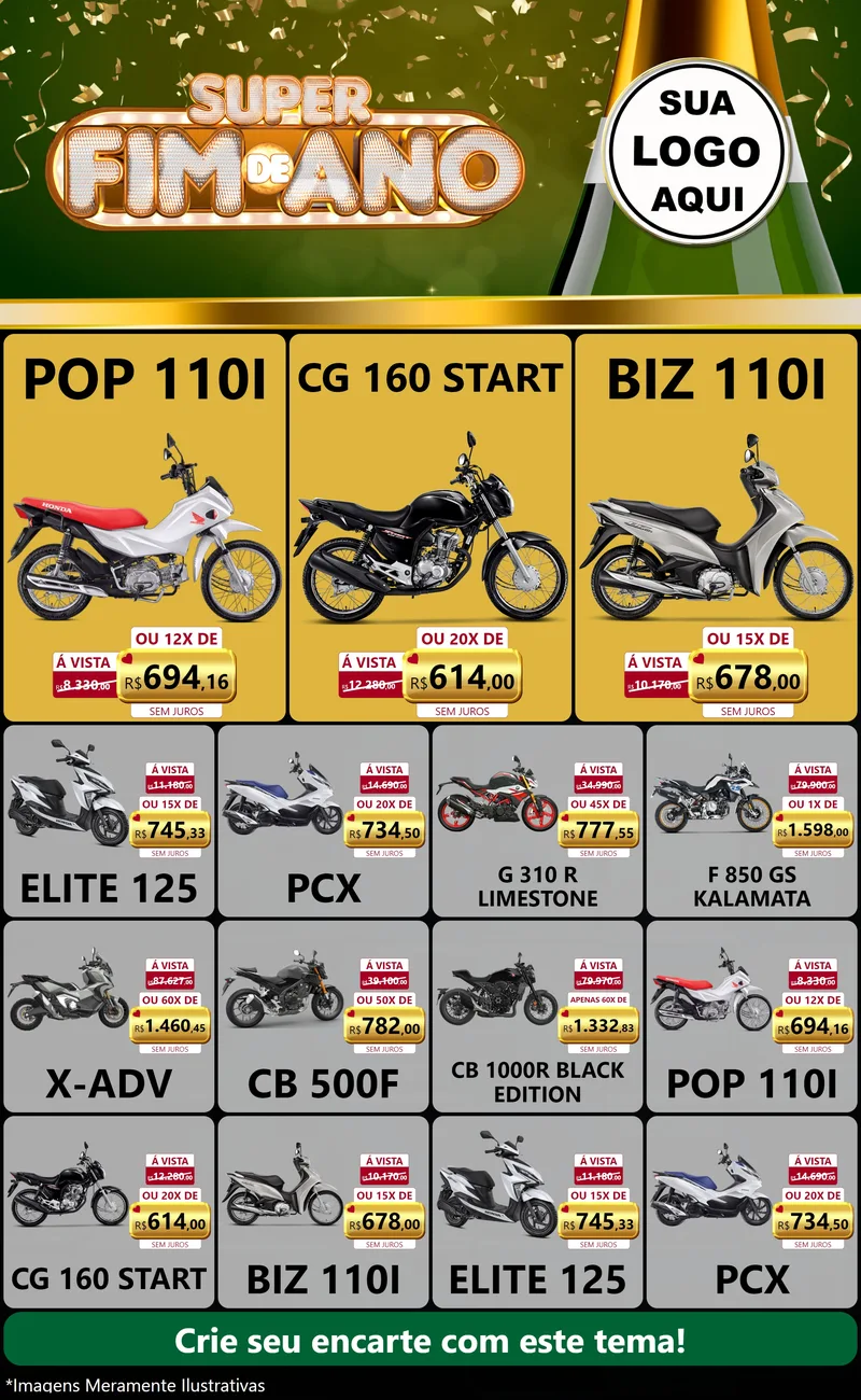 Modelo de Encarte para Encarte Grande com o tema Super Fim de Ano para Concessionaria de Motos