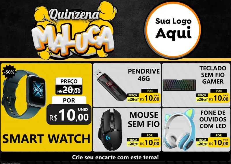 Modelo de Encarte para Encarte A4 Horizontal com o tema Quinzena Maluca para Informática