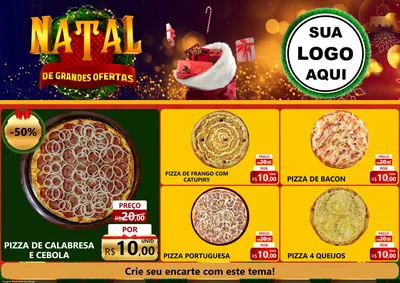Modelo de Encarte para Encarte A4 Horizontal com o tema Natal de Grandes Ofertas para Pizzaria