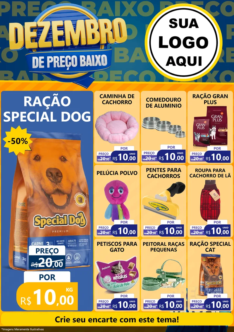 Modelo de Encarte para Encarte A4 Vertical com o tema Dezembro de Preço Baixo para Pet Shop