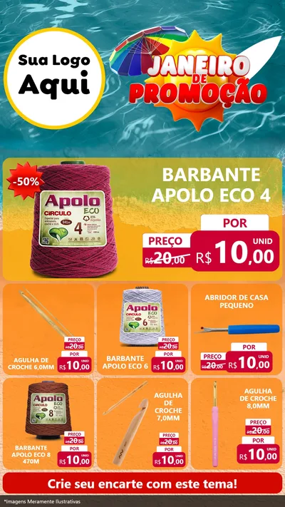 Modelo de Rede Social para Stories com o tema Janeiro de Promoção para Armarinho e Aviamentos