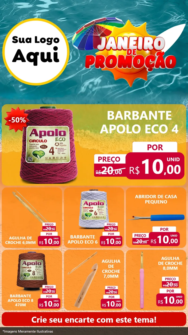 Modelo de Rede Social para Stories com o tema Janeiro de Promoção para Armarinho e Aviamentos