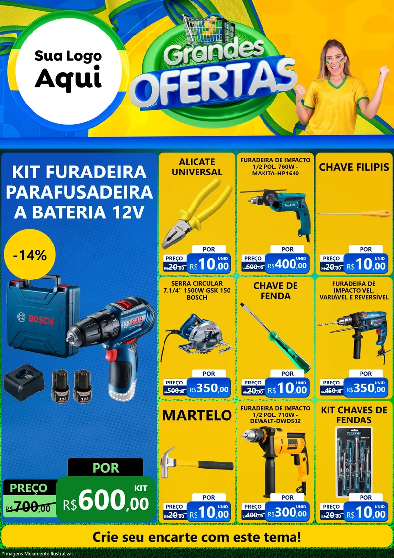Modelo de Encarte para Encarte A4 Vertical com o tema Grandes Ofertas para Maquinas e Ferramentas