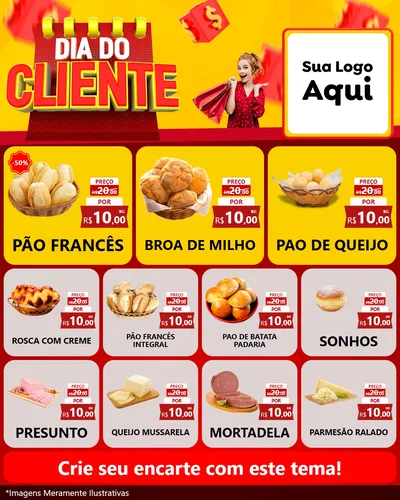 Modelo de Rede Social para Feed Instagram com o tema Dia do Cliente para Padaria