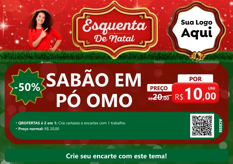 Modelo de Cartaz para Cartaz A4 Horizontal com o tema Esquenta de Natal para Produtos de Limpeza
