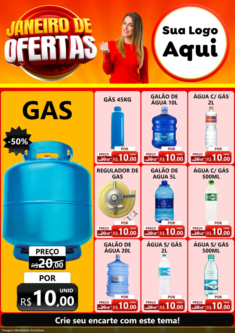 Modelo de Encarte para Encarte A4 Vertical com o tema Janeiro de Ofertas para Água e gás
