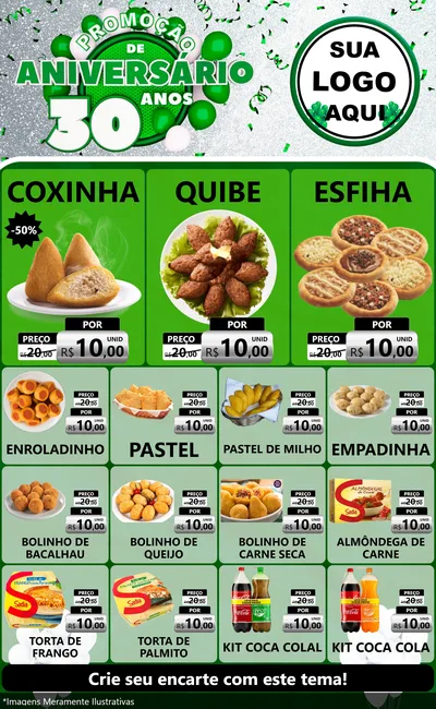 Modelo de Encarte para Encarte Grande com o tema Promoção de Aniversário - 30 Anos para Salgadaria