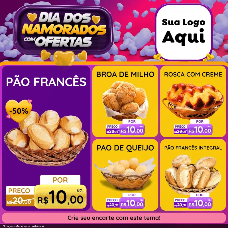Modelo de Rede Social para Feed Facebook com o tema Dia Dos Namorados Com Ofertas para Padaria