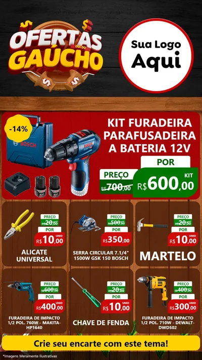 Modelo de Rede Social para Stories com o tema Ofertas Dia do Gaúcho para Maquinas e Ferramentas