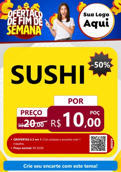 Modelo de Cartaz para Cartaz A4 Vertical com o tema Ofertaço de Fim de Semana para Comida japonesa