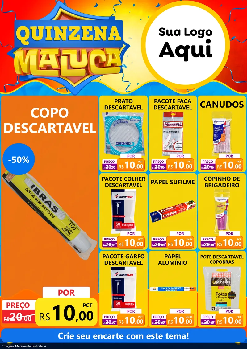 Modelo de Encarte para Encarte A4 Vertical com o tema Quinzena Maluca para Embalagens
