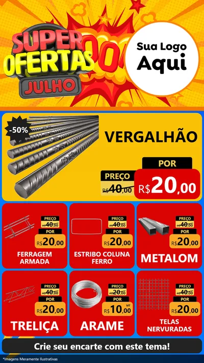 Modelo de Rede Social para Stories com o tema Super Ofertas Julho para Ferragens