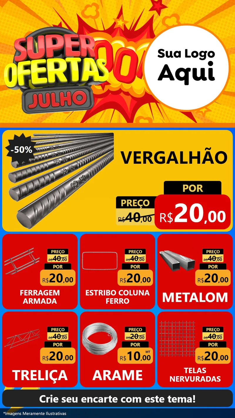 Modelo de Rede Social para Stories com o tema Super Ofertas Julho para Ferragens