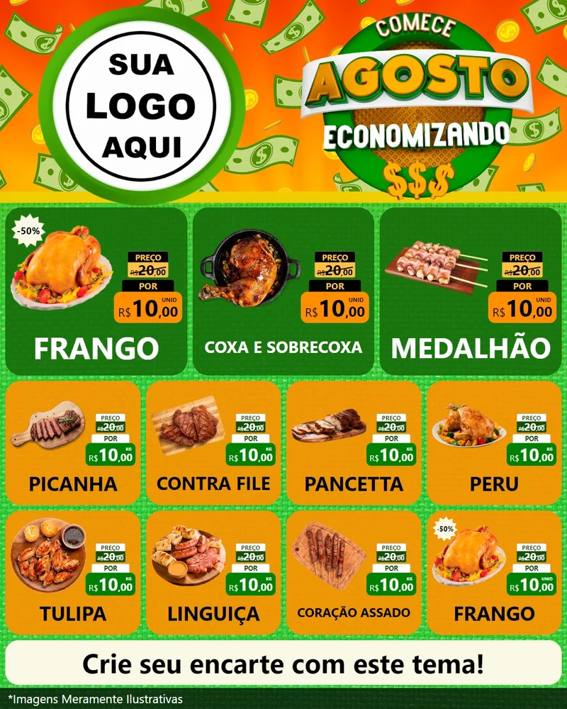 Modelo de Rede Social para Feed Instagram com o tema Comece Agosto Economizando para Assados