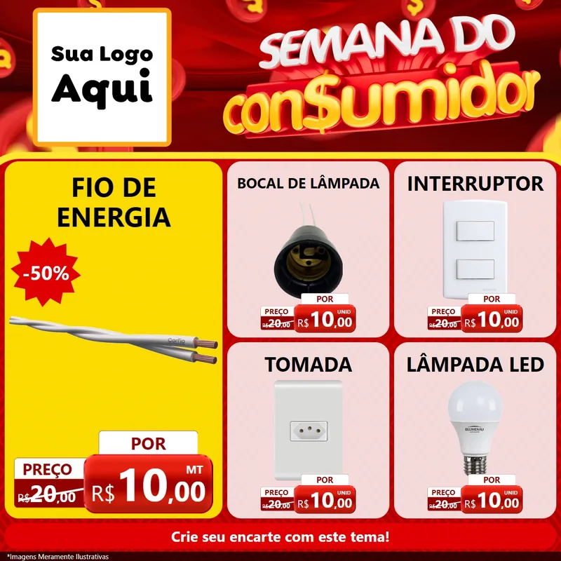 Modelo de Rede Social para Feed Facebook com o tema Semana do Consumidor para Materiais Elétricos