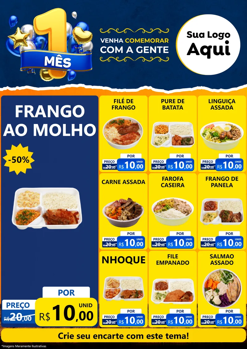 Modelo de Encarte para Encarte A4 Vertical com o tema Um Mês de Aniversário para Restaurante