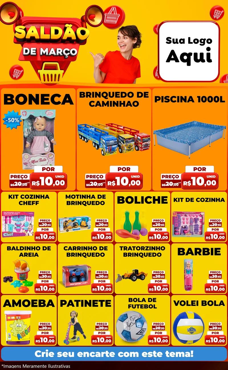 Modelo de Encarte para Encarte Grande com o tema Saldão de Março para Brinquedos