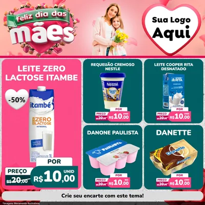 Modelo de Rede Social para Feed Facebook com o tema Feliz Dia das Mães para Frios e Laticínios