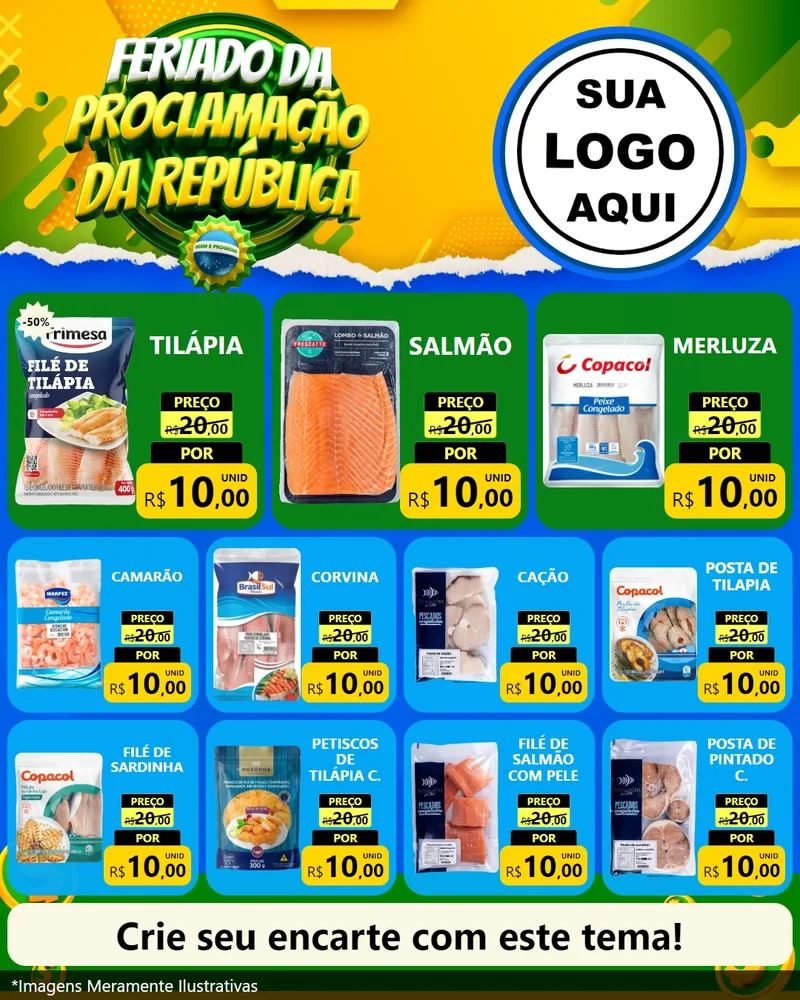 Modelo de Rede Social para Feed Instagram com o tema Feriado da Proclamação da República para Peixaria