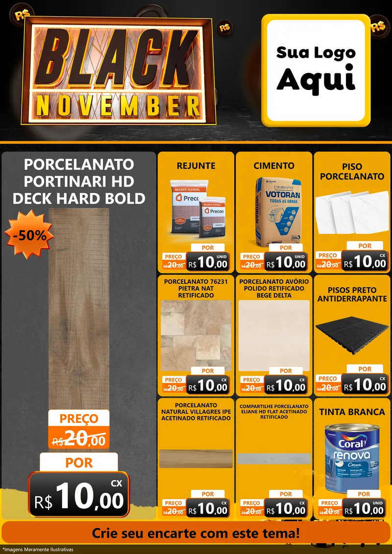 Modelo de Encarte para Encarte A4 Vertical com o tema Black November para Pisos e revestimentos