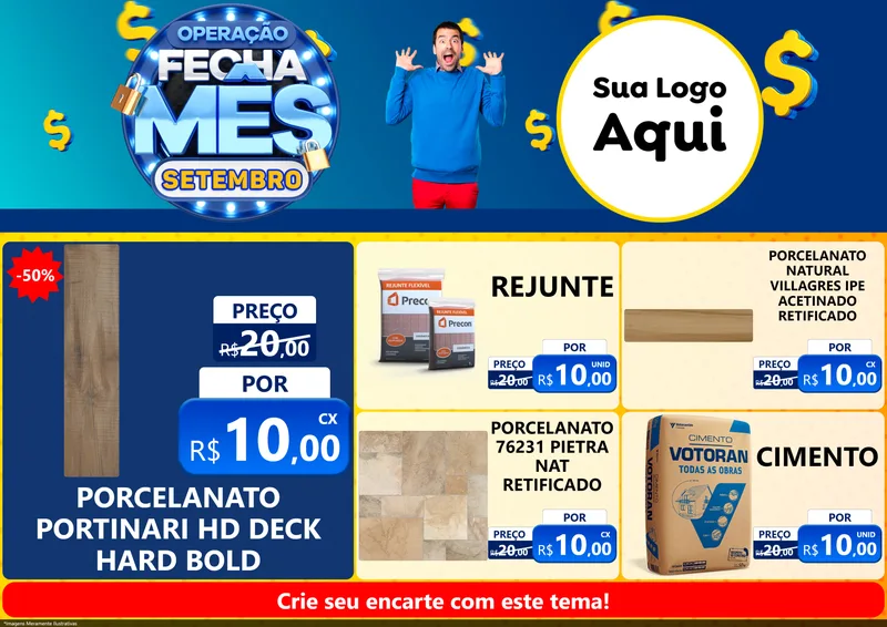 Modelo de Encarte para Encarte A4 Horizontal com o tema Operação Fecha Mês Setembro para Pisos e revestimentos