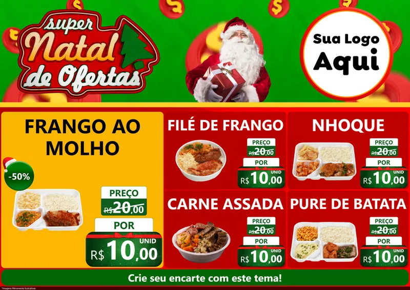 Modelo de Encarte para Encarte A4 Horizontal com o tema Super Natal de Ofertas para Restaurante