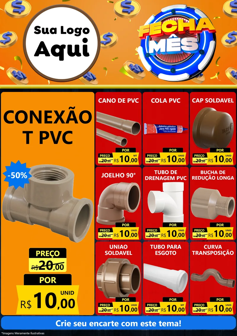Modelo de Encarte para Encarte A4 Vertical com o tema Fecha Mês para Tubos e conexões